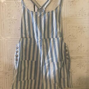 Blue and White Striped Overalls